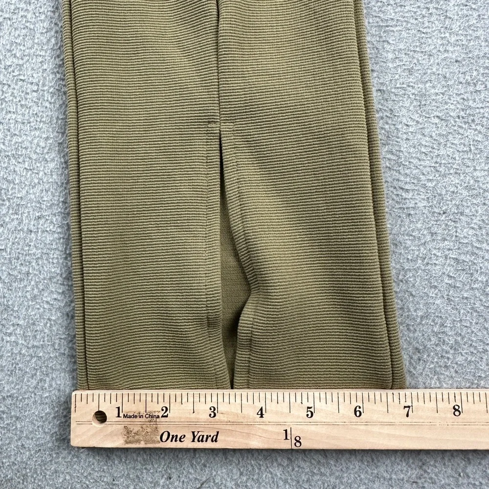H&M Pants Womens L Ribbed High Rise Olive Green Front Slit Hem Stretch Leggings